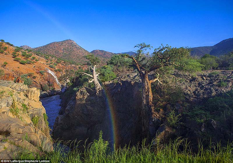 The stunning Epupa Falls on the Cunene River. The Namibian government wants to build a huge dam here and is currently negotiating with the Himba people