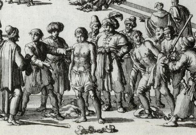 Moroccan Slave Market. Anonymous woodcut (17th C.)