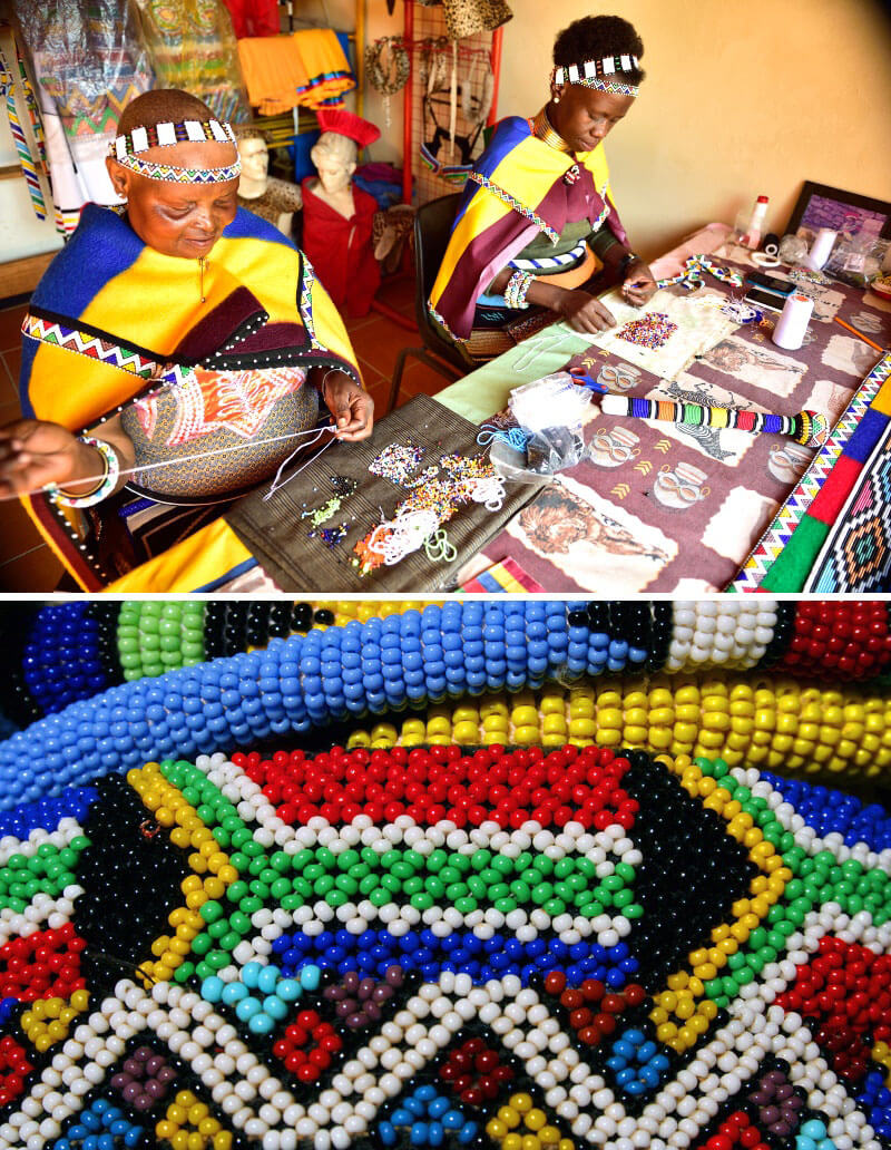 Ndebele Arts and Crafts & A close up of the delicate and skilful Ndebele beadwork. Flickr (1) & (2)